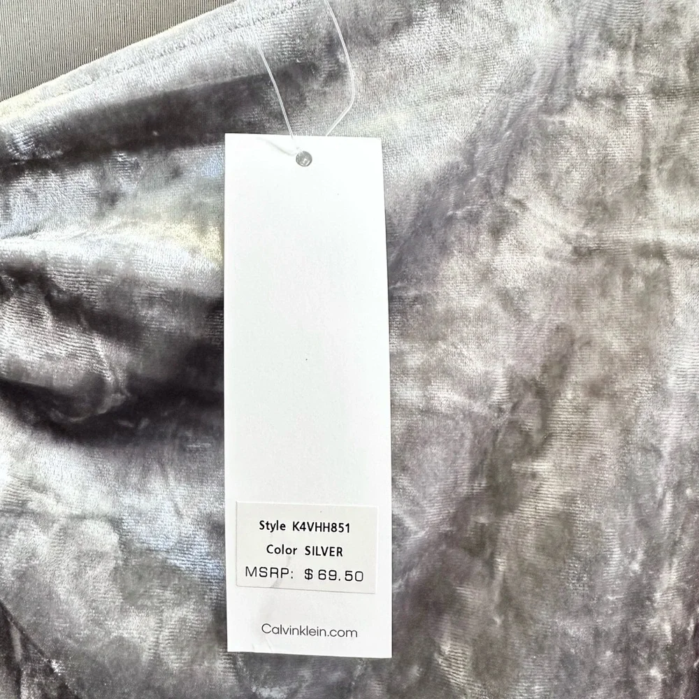 Calvin Klein Blouse Women’s Size XL Silver Crushed Velvet Asymmetrical NWT